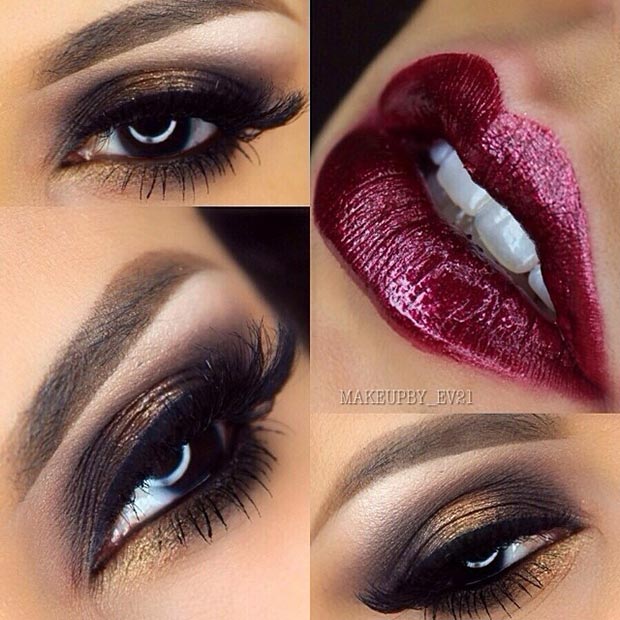 Dark Gold Eye Makeup with Dark Lips