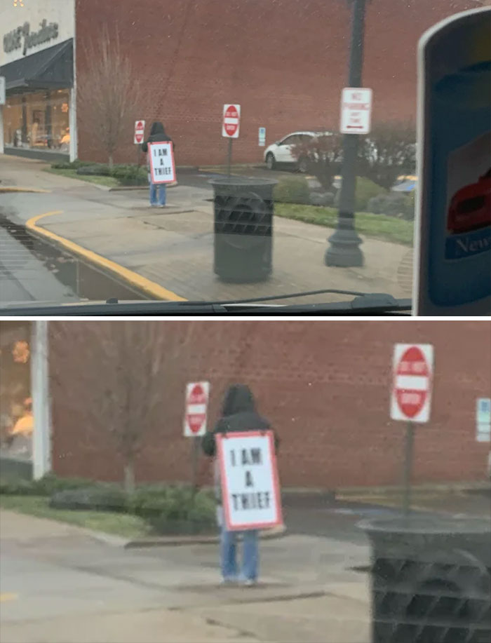 The Punishment For Petty Theft In My Town Is Making Laps Around The Courthouse With A Sandwich Board Sign That States: "I Am A Thief"