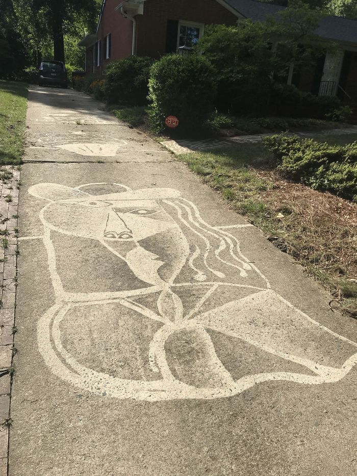 Picasso On Driveway. Dirt, Water, Power Washed Concrete. Me. 2020