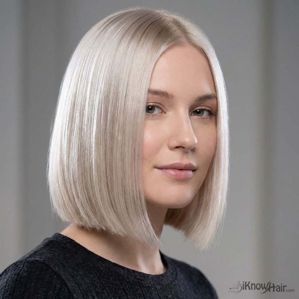 Glass hair blonde bob cut with mirror-like shine 2026