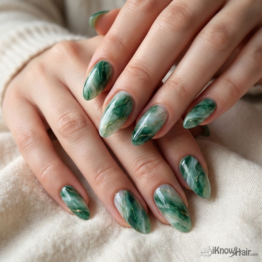 Jade marble nails almond shape 2026 trend