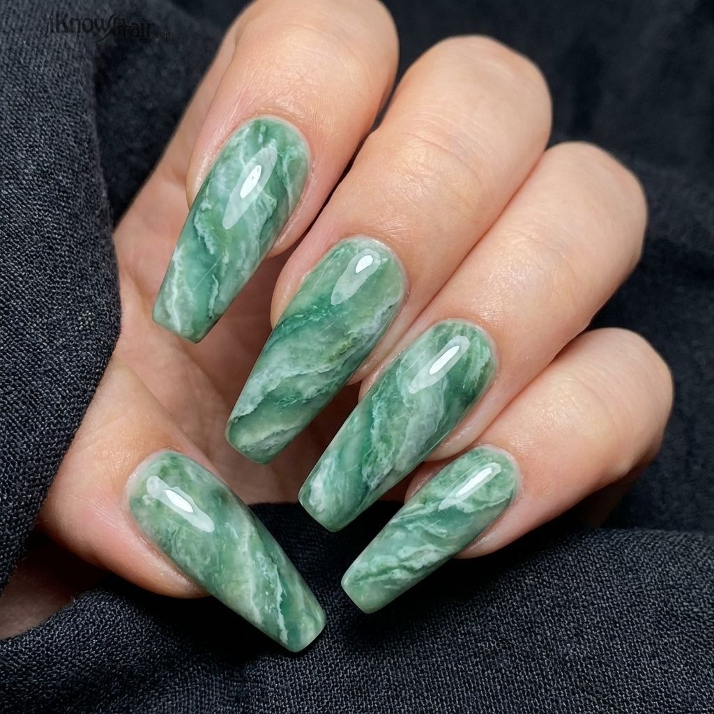 Jade marble coffin nails with natural veining 2026