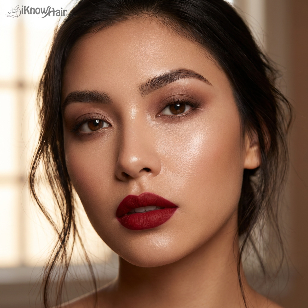 Classic red lip Valentine's Day makeup look 2026