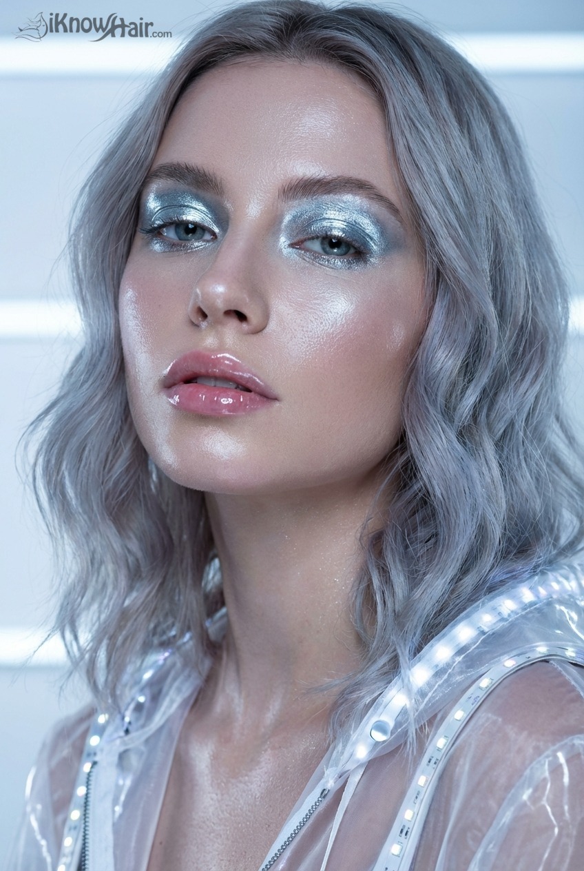 Icy silver metallic eyeshadow Valentine makeup 2026