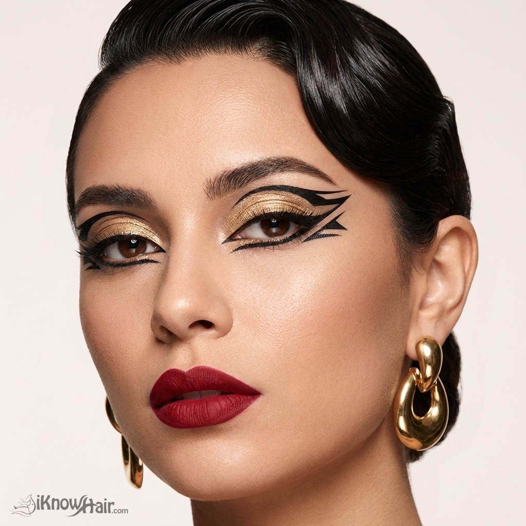 Neo Deco geometric eyeliner Valentine makeup 2026