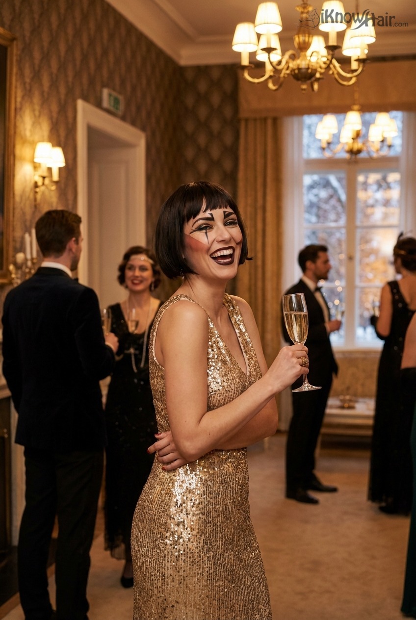 Woman with Art Deco inspired makeup at Valentine party